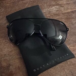 Quay Australia Black Aviator Sunglasses with Dark Lenses